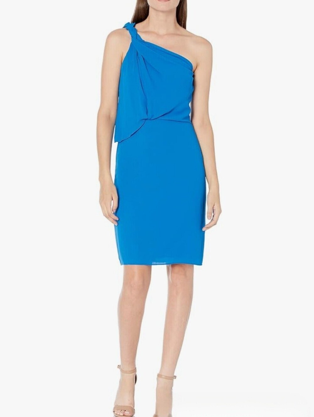 Halston Braided Strap Top Draped Midi Dress In "Wave" Blue (NWT)